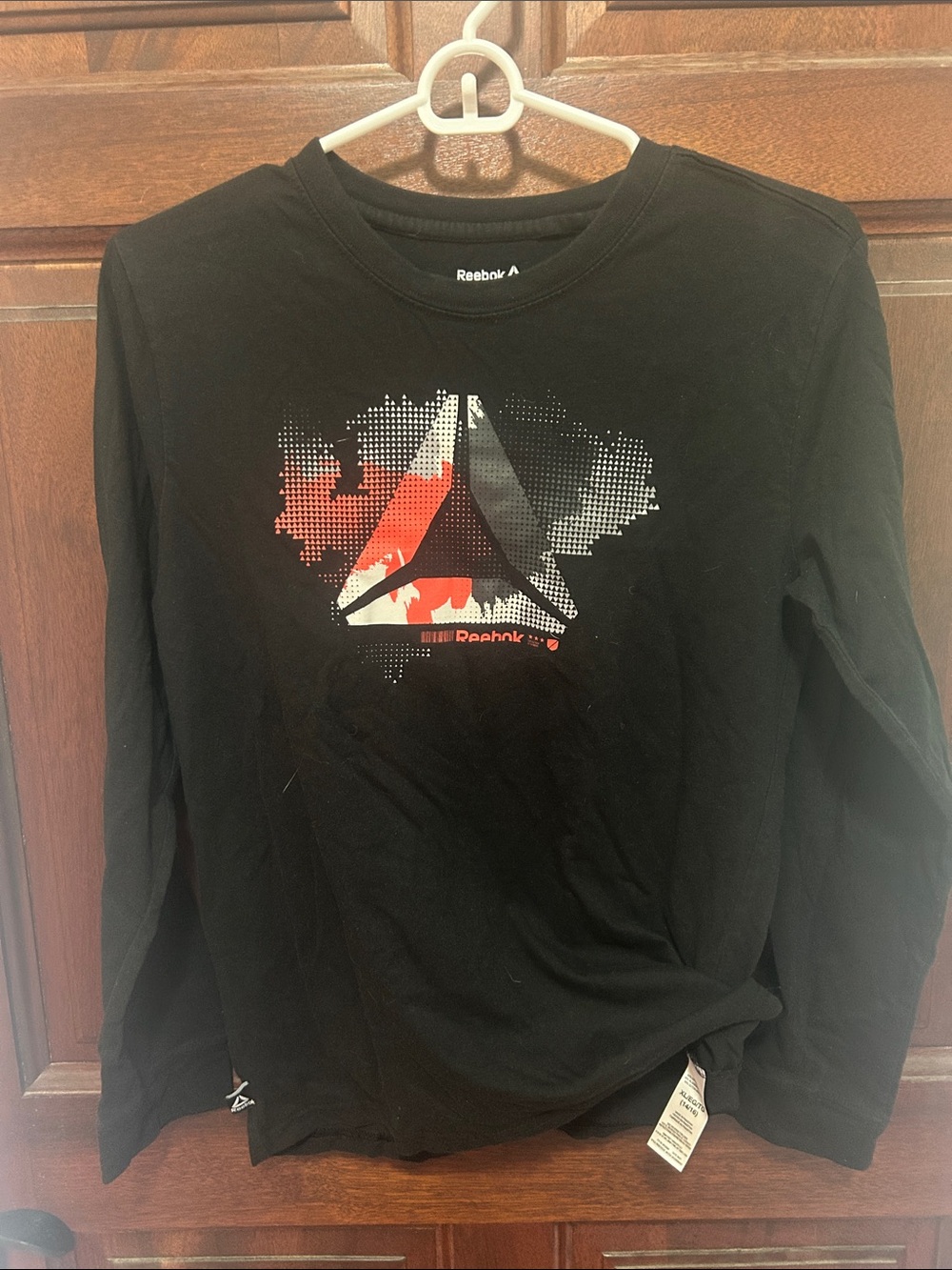 Reebok Black Long Sleeve Tee with Red & White Logo